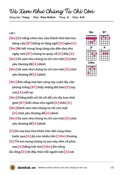 Hợp âm Và Xem Như Chúng Ta Chỉ Còn (Trang) – bản nhạc PDF trang 1, tông A
