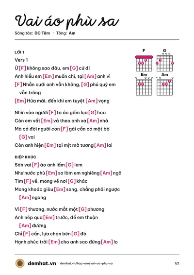 Hợp âm Vai áo phù sa (Thành Đạt) – bản nhạc PDF trang 1, tông Am
