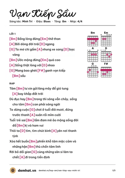 Hợp âm Vạn Kiếp Sầu (Minh Trí) – bản nhạc PDF trang 1, tông Bm