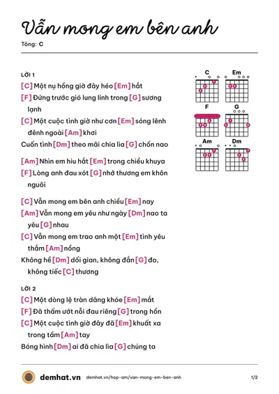 Hợp âm Vẫn mong em bên anh (Nguyễn Thắng) – bản nhạc PDF trang 1, tông C