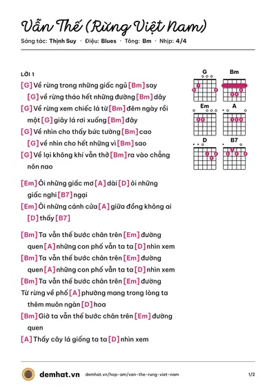 Hợp âm Vẫn Thế (Rừng Việt Nam) (Thịnh Suy) – bản nhạc PDF trang 1, tông Bm
