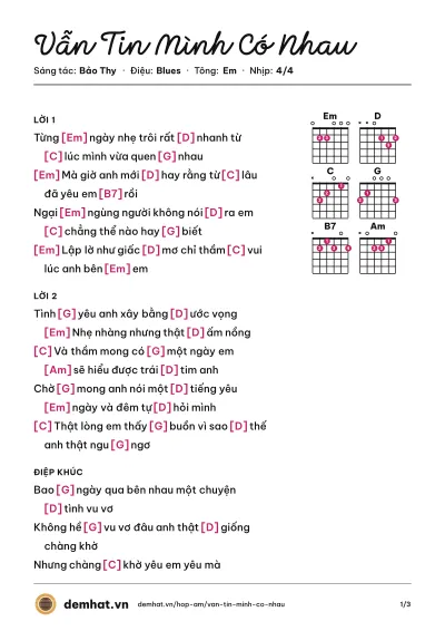 Hợp âm Vẫn Tin Mình Có Nhau (Quang Vinh) – bản nhạc PDF trang 1, tông Em