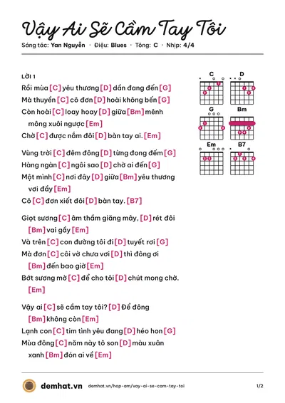 Hợp âm Vậy Ai Sẽ Cầm Tay Tôi (Khắc Minh) – bản nhạc PDF trang 1, tông C