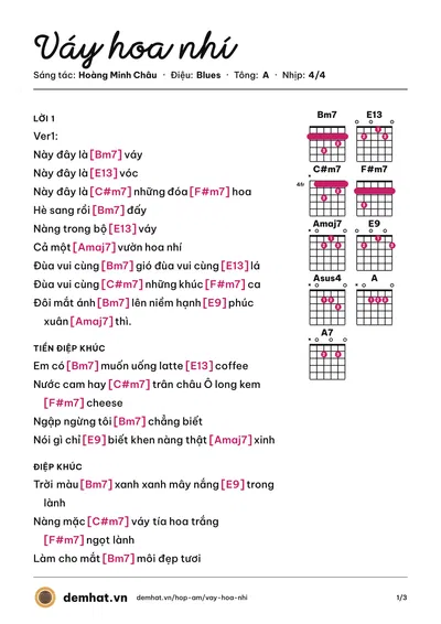 Hợp âm Váy hoa nhí (Hoàng Minh Châu) – bản nhạc PDF trang 1, tông A
