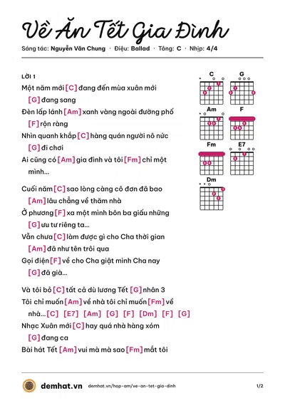 Hợp âm Về Ăn Tết Gia Đình (Nguyễn Duyên Quỳnh) – bản nhạc PDF trang 1, tông C