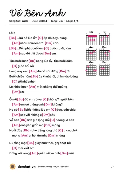 Hợp âm Về Bên Anh (Jack) – bản nhạc PDF trang 1, tông Dm