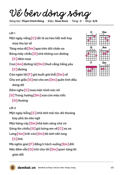 Hợp âm Về bên dòng sông (Phạm Chinh Đông) – bản nhạc PDF trang 1, tông C