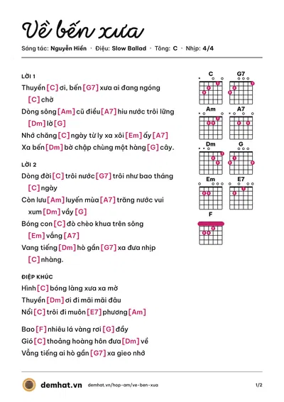 Hợp âm Về bến xưa (Nguyễn Hiền) – bản nhạc PDF trang 1, tông C