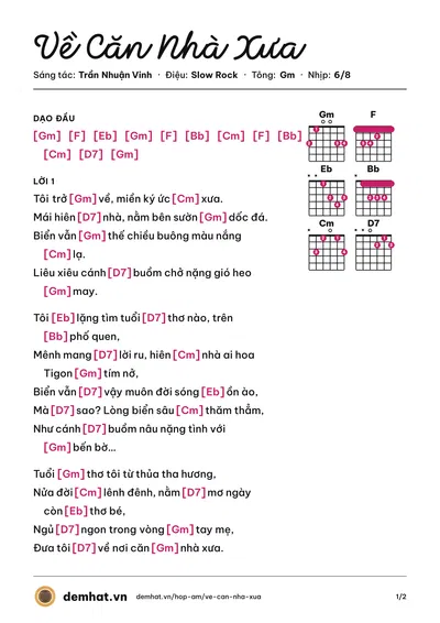 Hợp âm Về Căn Nhà Xưa (Anh Tú) – bản nhạc PDF trang 1, tông Gm