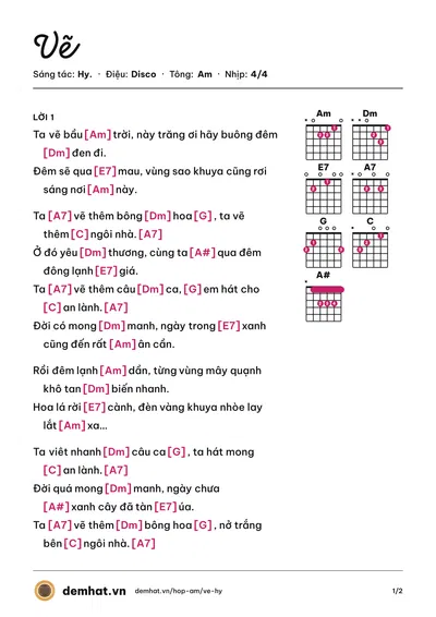 Hợp âm Vẽ (Hy.) – bản nhạc PDF trang 1, tông Am