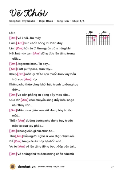 Hợp âm Vẽ Khói (Rhymastic) – bản nhạc PDF trang 1, tông Dm