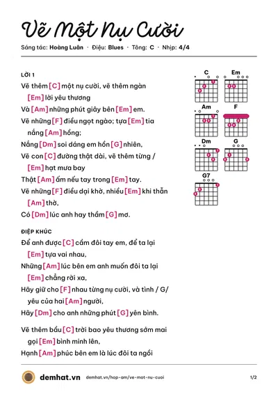 Hợp âm Vẽ Một Nụ Cười (Don Nguyễn) – bản nhạc PDF trang 1, tông C