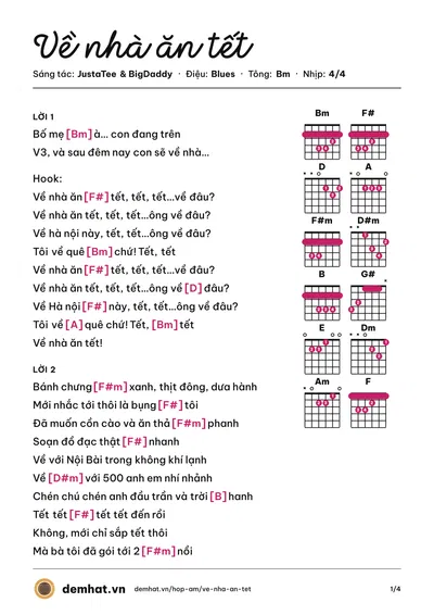 Hợp âm Về nhà ăn tết (BigDaddy) – bản nhạc PDF trang 1, tông Bm