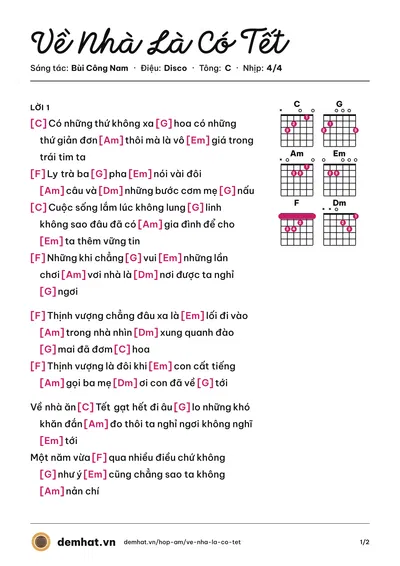Hợp âm Về Nhà Là Có Tết (Bùi Công Nam) – bản nhạc PDF trang 1, tông C