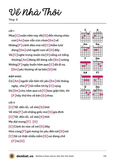 Hợp âm Về Nhà Thôi (KOF Band) – bản nhạc PDF trang 1, tông C