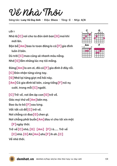 Hợp âm Về Nhà Thôi (Rocker Nguyễn) – bản nhạc PDF trang 1, tông C