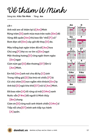 Hợp âm Về thăm U Minh (Quốc Vinh) – bản nhạc PDF trang 1, tông Am