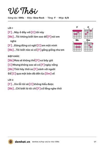 Hợp âm Về Thôi (590s) – bản nhạc PDF trang 1, tông F