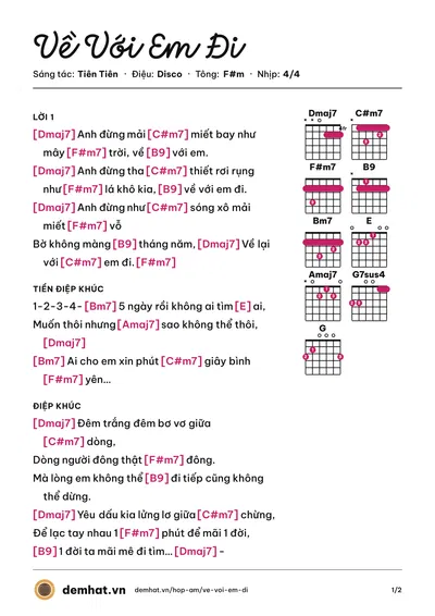 Hợp âm Về Với Em Đi (Tiên Tiên) – bản nhạc PDF trang 1, tông F#m
