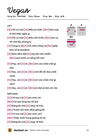 Hợp âm Vegas (The Flob) – bản nhạc PDF trang 1, tông Bm
