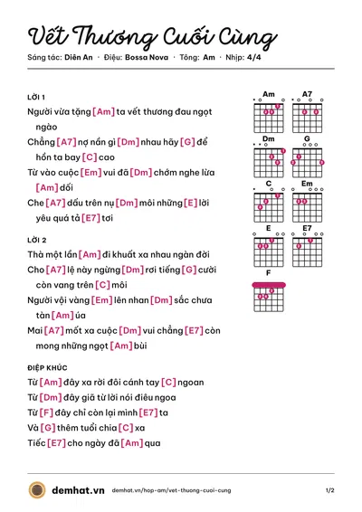 Hợp âm Vết Thương Cuối Cùng (Lệ Quyên) – bản nhạc PDF trang 1, tông Am