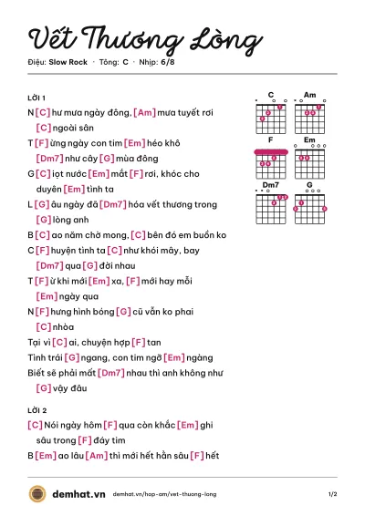Hợp âm Vết Thương Lòng (Kaishi) – bản nhạc PDF trang 1, tông C