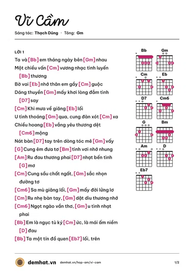 Hợp âm Vĩ Cầm (Trọng Khải) – bản nhạc PDF trang 1, tông Gm