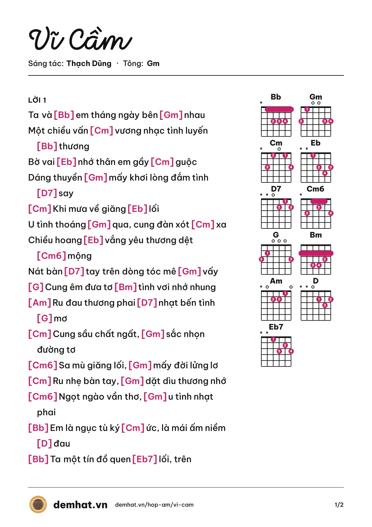 Hợp âm Vĩ Cầm (Trọng Khải) – bản nhạc PDF trang 1, tông Gm