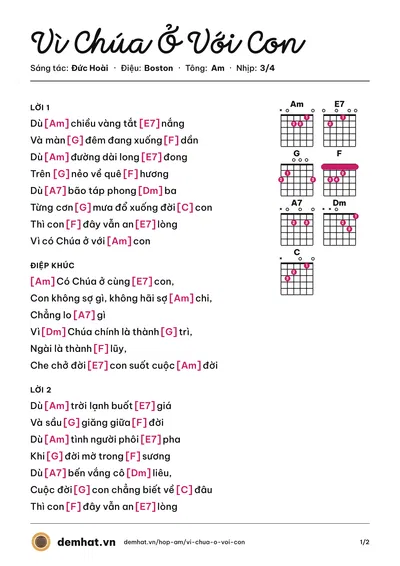 Hợp âm Vì Chúa Ở Với Con (Ca đoàn Mông Triệu) – bản nhạc PDF trang 1, tông Am