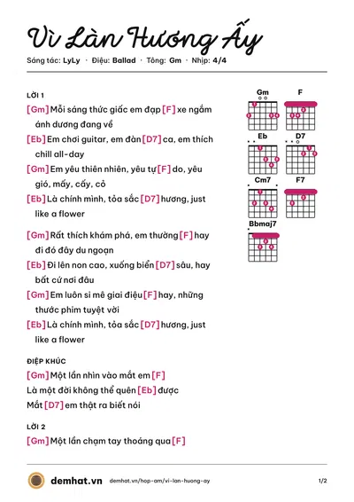 Hợp âm Vì Làn Hương Ấy (LyLy) – bản nhạc PDF trang 1, tông Gm