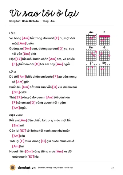 Hợp âm Vì sao tôi ở lại (Châu Đình An) – bản nhạc PDF trang 1, tông Am