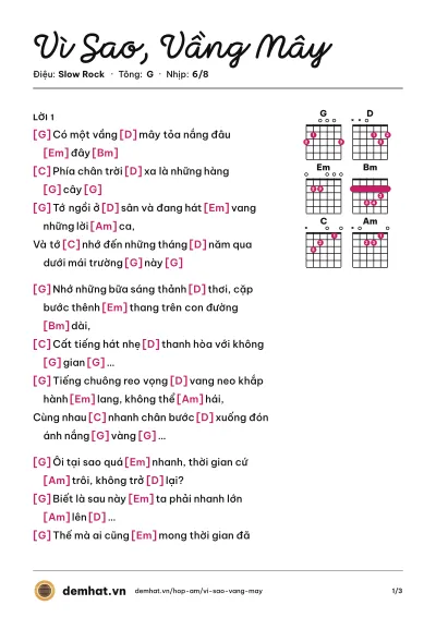 Hợp âm Vì Sao, Vầng Mây (MeB) – bản nhạc PDF trang 1, tông G