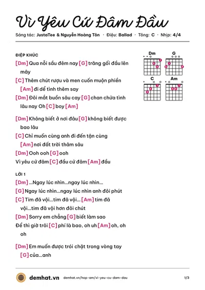 Hợp âm Vì Yêu Cứ Đâm Đầu (Min) – bản nhạc PDF trang 1, tông C