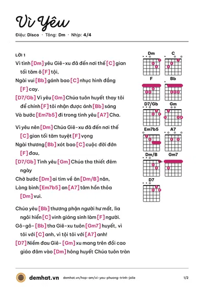 Hợp âm Vì Yêu (Phương Trinh Jolie) – bản nhạc PDF trang 1, tông Dm