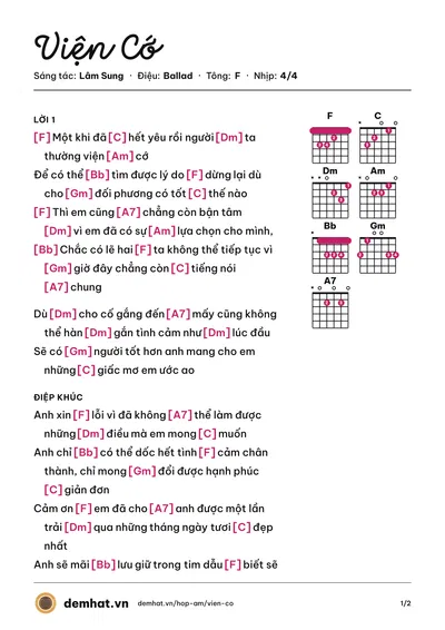Hợp âm Viện Cớ (Lâm Sung) – bản nhạc PDF trang 1, tông F