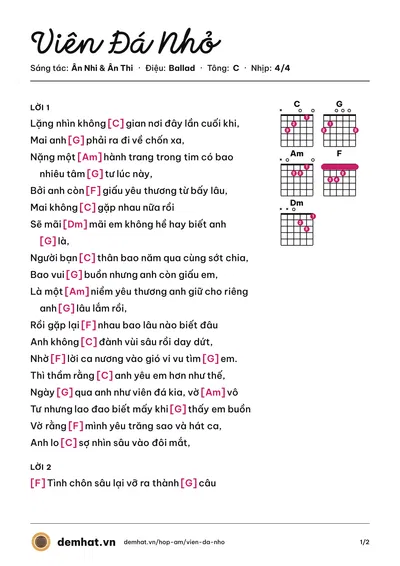 Hợp âm Viên Đá Nhỏ (Khắc Minh) – bản nhạc PDF trang 1, tông C