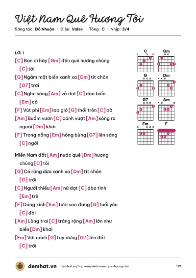 Hợp âm Việt Nam Quê Hương Tôi (Đăng Dương) – bản nhạc PDF trang 1, tông C