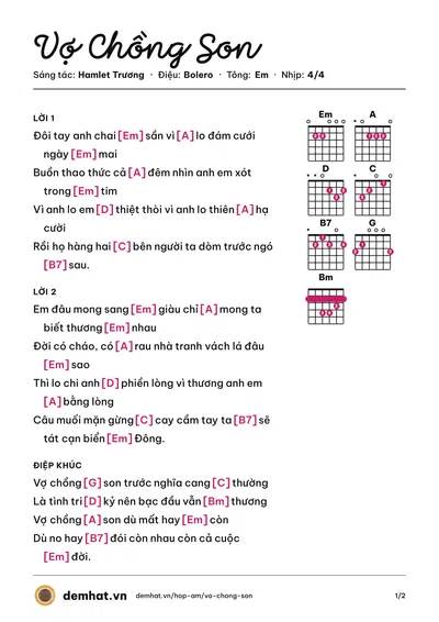 Hợp âm Vợ Chồng Son (Phi Nhung) – bản nhạc PDF trang 1, tông Em