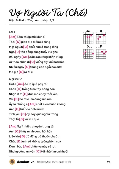 Hợp âm Vợ Người Ta (Chế) – bản nhạc PDF trang 1, tông Am