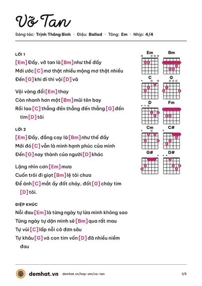 Hợp âm Vỡ Tan (Trịnh Thăng Bình) – bản nhạc PDF trang 1, tông Em
