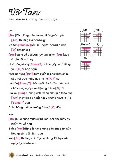 Hợp âm Vỡ Tan (T.FLow) – bản nhạc PDF trang 1, tông Dm