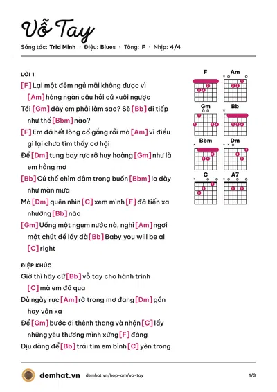 Hợp âm Vỗ Tay (Phương Ly) – bản nhạc PDF trang 1, tông F