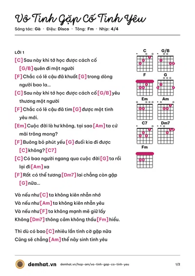 Hợp âm Vô Tình Gặp Cố Tình Yêu (Gà) – bản nhạc PDF trang 1, tông Fm