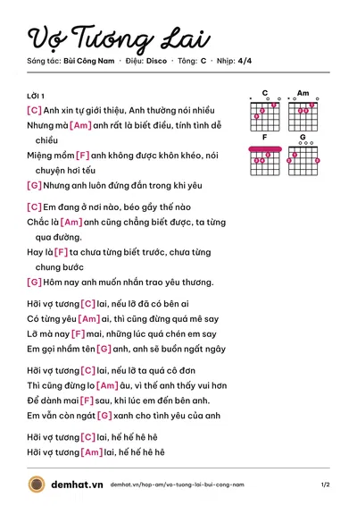Hợp âm Vợ Tương Lai (Đàm Vĩnh Hưng) – bản nhạc PDF trang 1, tông C