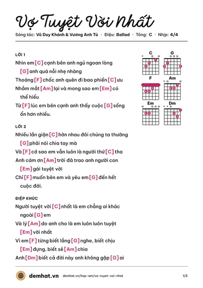 Hợp âm Vợ Tuyệt Vời Nhất (Vũ Duy Khánh) – bản nhạc PDF trang 1, tông C