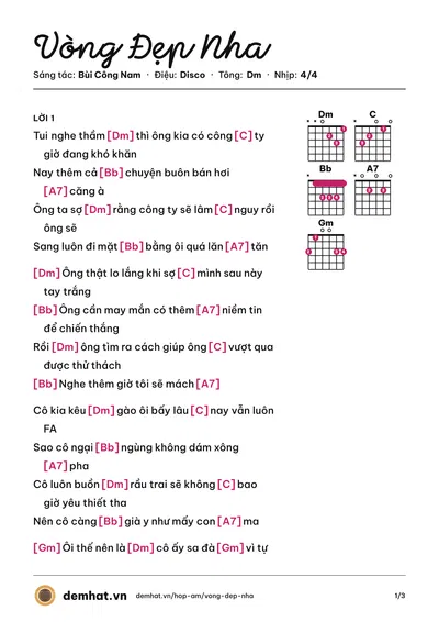 Hợp âm Vòng Đẹp Nha (Bùi Công Nam) – bản nhạc PDF trang 1, tông Dm
