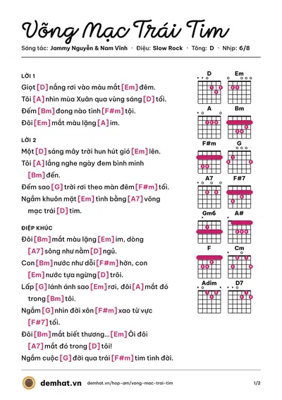 Hợp âm Võng Mạc Trái Tim (Tố Mai) – bản nhạc PDF trang 1, tông D