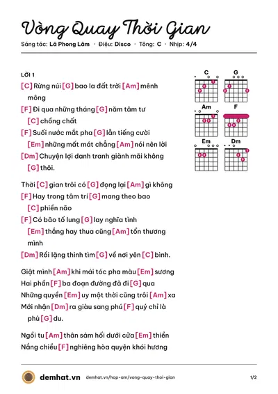 Hợp âm Vòng Quay Thời Gian (Lã Phong Lâm) – bản nhạc PDF trang 1, tông C
