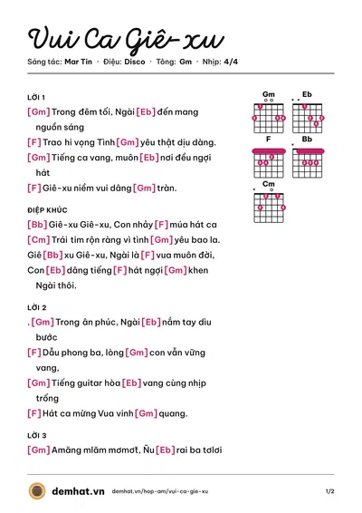 Hợp âm Vui Ca Giê-xu (Mar Tin) – bản nhạc PDF trang 1, tông Gm