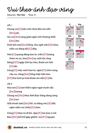 Hợp âm Vui theo ánh đạo vàng (Hiền Tịnh) – bản nhạc PDF trang 1, tông C